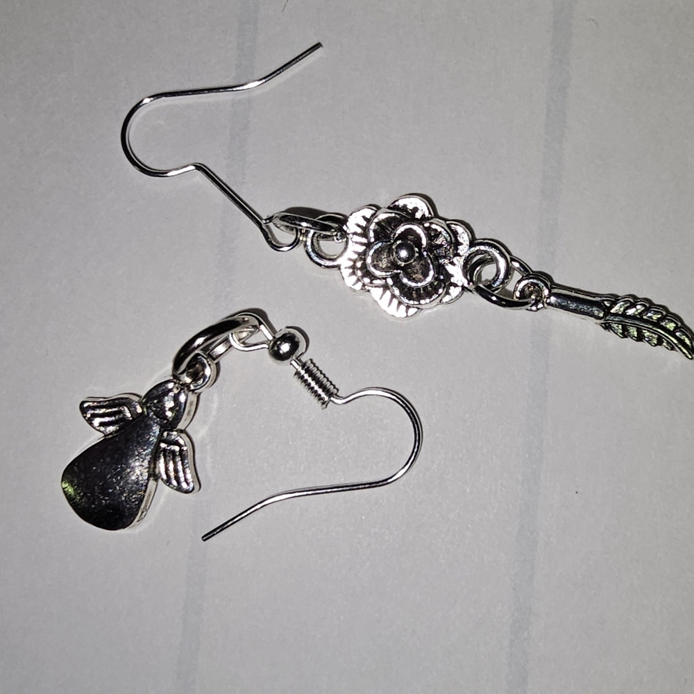 Chic Silver Floral and Angel Earrings